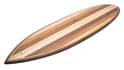 wooden surfboard design beach lifestyle isolated on white background png, ai generated