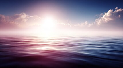 Fototapeta premium Vast serene blue ocean waters reflecting sky's light stretching towards distant horizon.