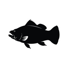 A striking silhouette of a fish swimming, showcasing its distinct features, fish patrolling territory silhouette vector illustration