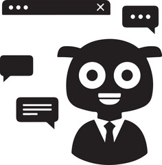 Cute chatbot avatar character with message bubbles and browser window in modern design
