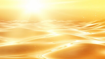 Bright yellow ocean with a sun shining on it. The sun is the main focus of the image, and it creates a warm and inviting mood. The water appears to be calm and peaceful