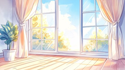 Sunlight streamed into the room through the curtains