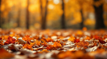 Vivid autumn leaves in sharp focus against a softly glowing fall background.
