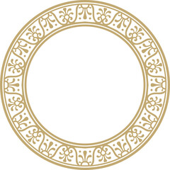 Vector round gold border, frame, Pompeii ring. Circle Neopolitan ornament. Art of Ancient Rome.