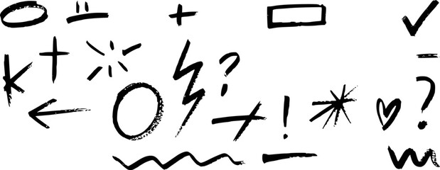 Collection of Hand-Drawn Black Symbols and Punctuation Marks on White Background