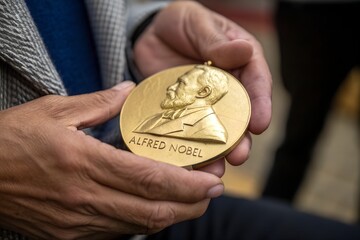 Nobel Prize Medal Photo Illustration – Prestigious Golden Award Symbol of Achievement and Honor