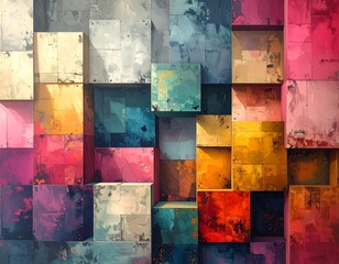 Colorful, abstract 3D cubes of various colors