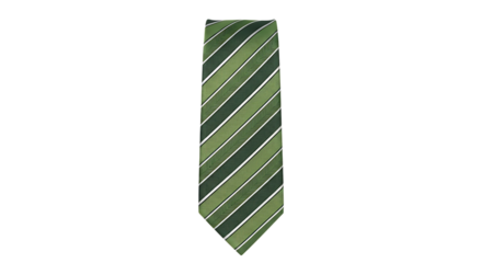 Green Striped Necktie with Herringbone Pattern Detail, isolated on white or transparent background. PNG