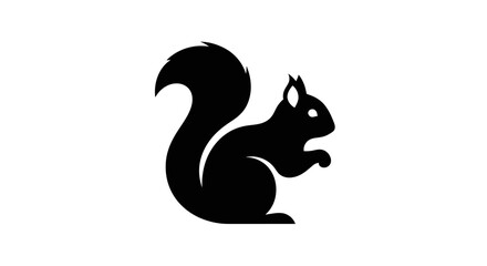 A black silhouette of a squirrel standing on its hind legs, holding something in its paws.