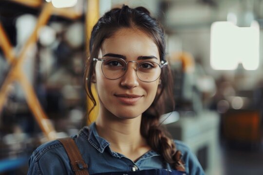 Young woman smiling in workshop environment