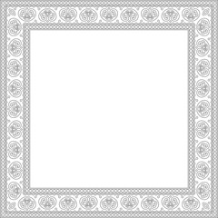 Vector square black contour ancient Russian ornament. Slavic rectangle, border, frame. Painting of the royal chambers.