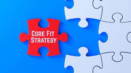 Core Fit Strategy.Red Puzzle Piece Representing Business Alignment, Leadership and Innovation Synergy