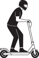 Man riding an electric scooter wearing a helmet in monochrome style on white background