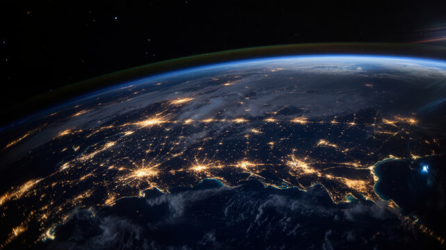 Earth at night, viewed from space satellite