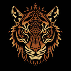 Fototapeta premium Majestic Tiger Portrait with Intricate Geometric Tribal Patterns and Fiery Orange Eyes