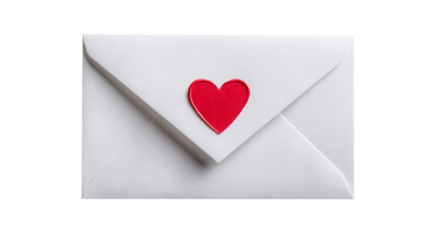 White envelope with a red heart sticker on the flap, symbolizing love and affection, perfect for romantic messages or special occasions, conveying heartfelt emotions