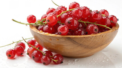 Red Currant in bowl with water drop in white background