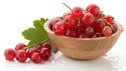 Red Currants in bowl with water drop isolated in white background