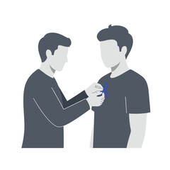 Fototapeta premium Patient receives awareness ribbon pinned by healthcare professional symbol of support and solidarity