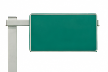  blank green highway sign mounted on metal support isolated on white background png, ai generated