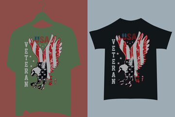 Patriotic Tee: Symbolic presentation of two tee shirts, showcasing the spirit of patriotism and honor, depicting a bold eagle with patriotic colors, a tribute to those who served.