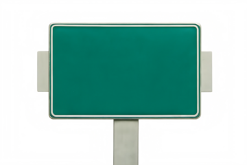  blank green highway sign mounted on metal support isolated on white background png, ai generated