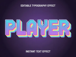 Fototapeta premium A digital typography effect demonstration showing the word PLAYER in a retro 8-bit style with a rainbow gradient