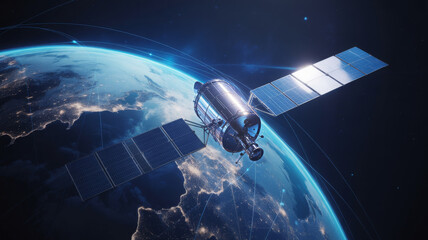 Satellite orbiting earth, showcasing advanced technology and space exploration satellite
