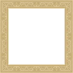 Vector golden square classic byzantine ornament. Rectangle, border, Ancient Greece, Eastern Roman Empire frame. Decoration of the Russian Orthodox Church
