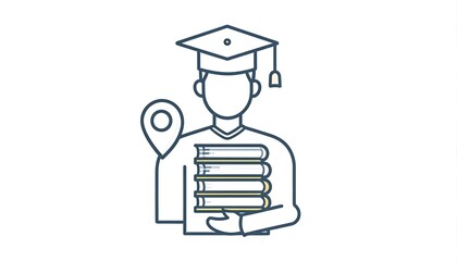 Academic Pursuit - Graduate with Books and Location Pin Icon.