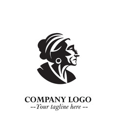 Elegant Old Woman Logo Symbol in Black on White Background with Classic and Minimalist Design