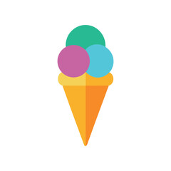 Ice Cream Cone With Three Scoops Flat Colour Vector