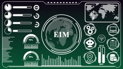 EIM digital dashboard with global data visualization. Business, technology, internet and networking concept .global maps, and complex graphical data, - Powered by Adobe