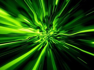 Obraz premium A vibrant and energetic abstract depiction of green light trails exploding outwards