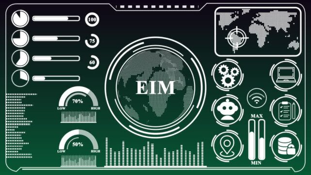 EIM digital dashboard with global data visualization. Business, technology, internet and networking concept .global maps, and complex graphical data, - Powered by Adobe