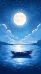 The peaceful boat under the moonlight