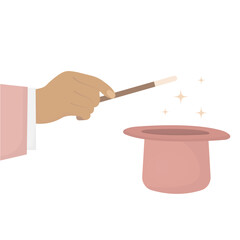 vector of magician's hand holding magic wand and hat