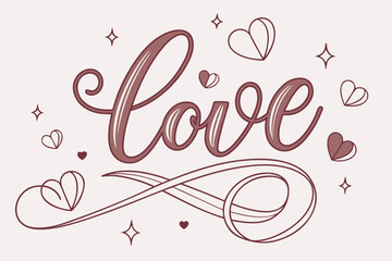 Naklejka premium Love typography with 3D metallic gradient — simple luxury Valentine 2026 illustration for print and web. 