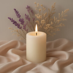 The romantic glow of a burning candle illuminates rose petals in the darkness