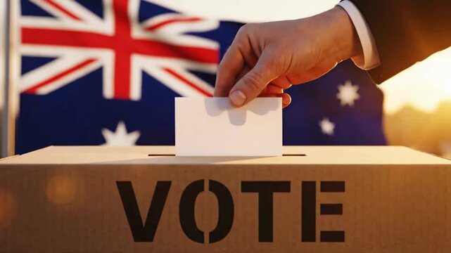 Voting in Australia's future election, democracy in action with ballot box and flag