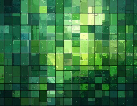 Abstract Green Mosaic - A Textured Background of Squares.