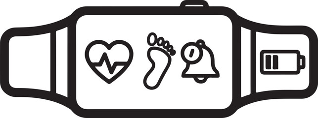Smartwatch icons representing health activity tracking and notifications for a healthy lifestyle vector illustration