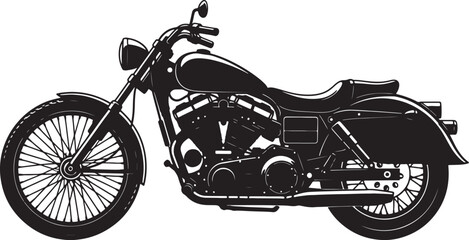 Naklejka premium Black Silhouette of a Classic Cruiser Motorcycle with Detailed Engine and Spoked Wheels black and white on transparent background