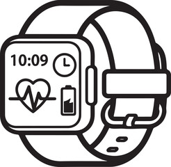Smartwatch vector illustration displaying time heart rate battery life for fitness and health tracking technology for wellness