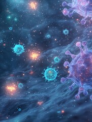 Virus particles float in water