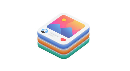 3d icon of stack of social media posts isolated on transparent background, representing content creation and online engagement