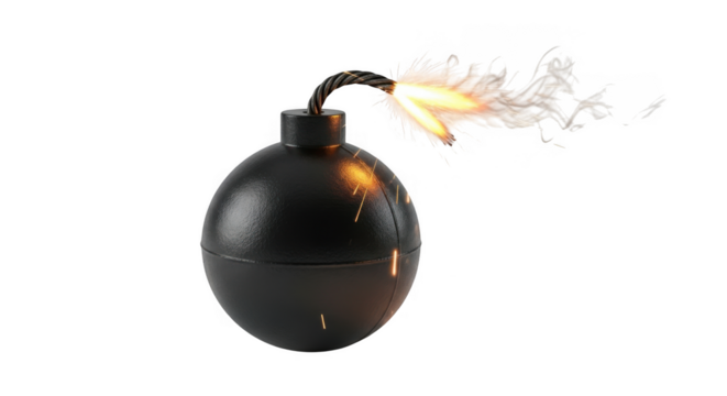 Exploding bomb with burning fuse sparks danger and explosive power