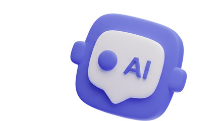 3d icon of ai chat bubble isolated on transparent background, symbolizing artificial intelligence communication and technology