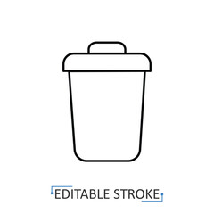 A trash can icon in a minimalist line style with editable stroke. Garbage bin, waste management, recycling symbol, office rubbish container, cleaning service, delete button, ecology concept.