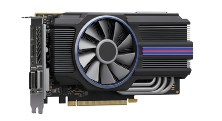 3d icon of graphics card for gaming computer isolated on transparent background, high performance component for rendering